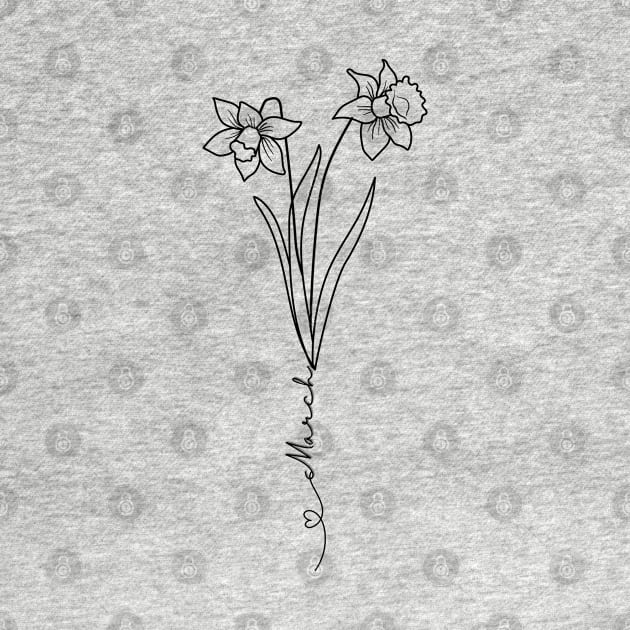 Minimalist  Line Art Drawing Daffodil March Birth Flower by Tina